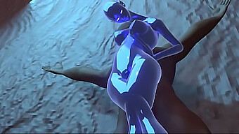 Blue Alien Seductress Engages In Foot Fetish And Tit Fuck With Human In Subterranean Setting